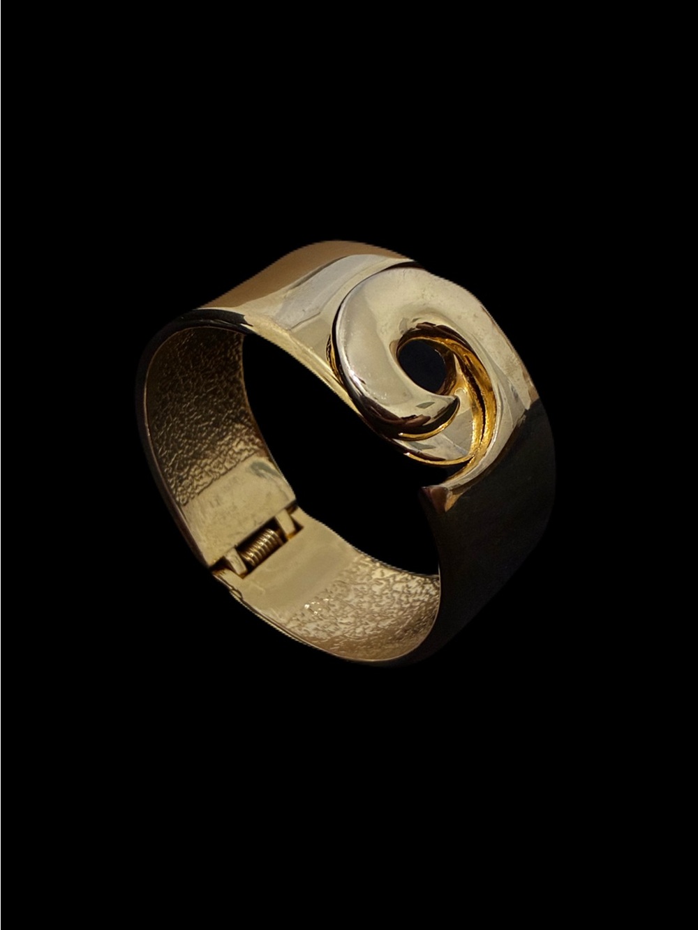 Gold-Tone Textured Swirl Hinged Cuff Bracelet